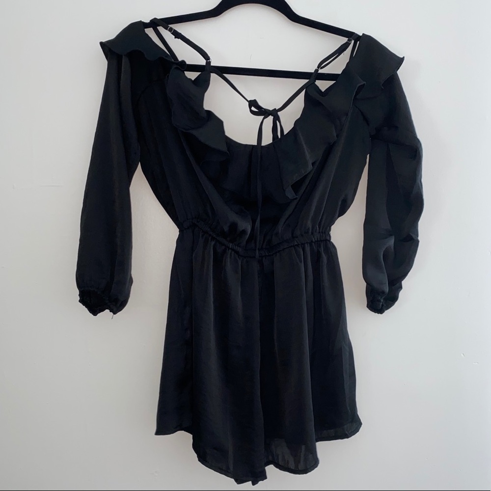 💟 New Ruffle Black Silky Romper Jumpsuit Chic - Picture 5 of 6